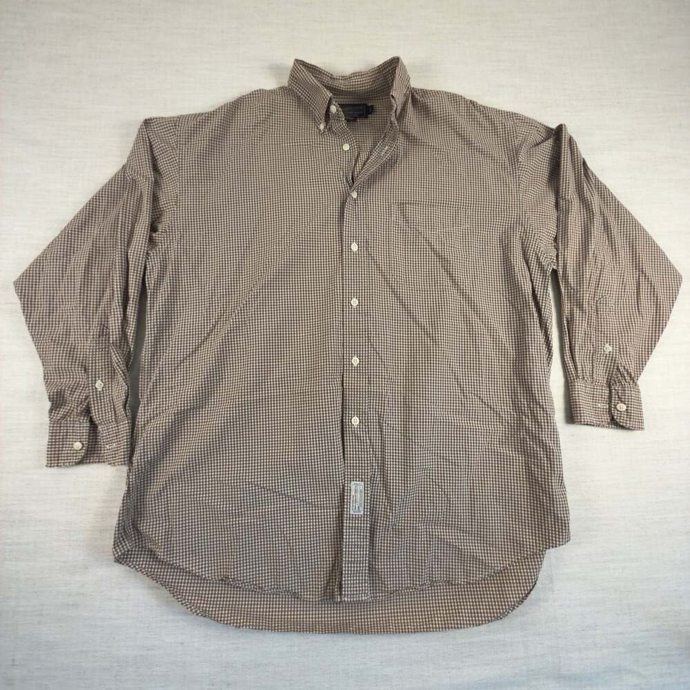 Abercrombie‎ & Fitch Mens Large Brown Gingham Button Down LS